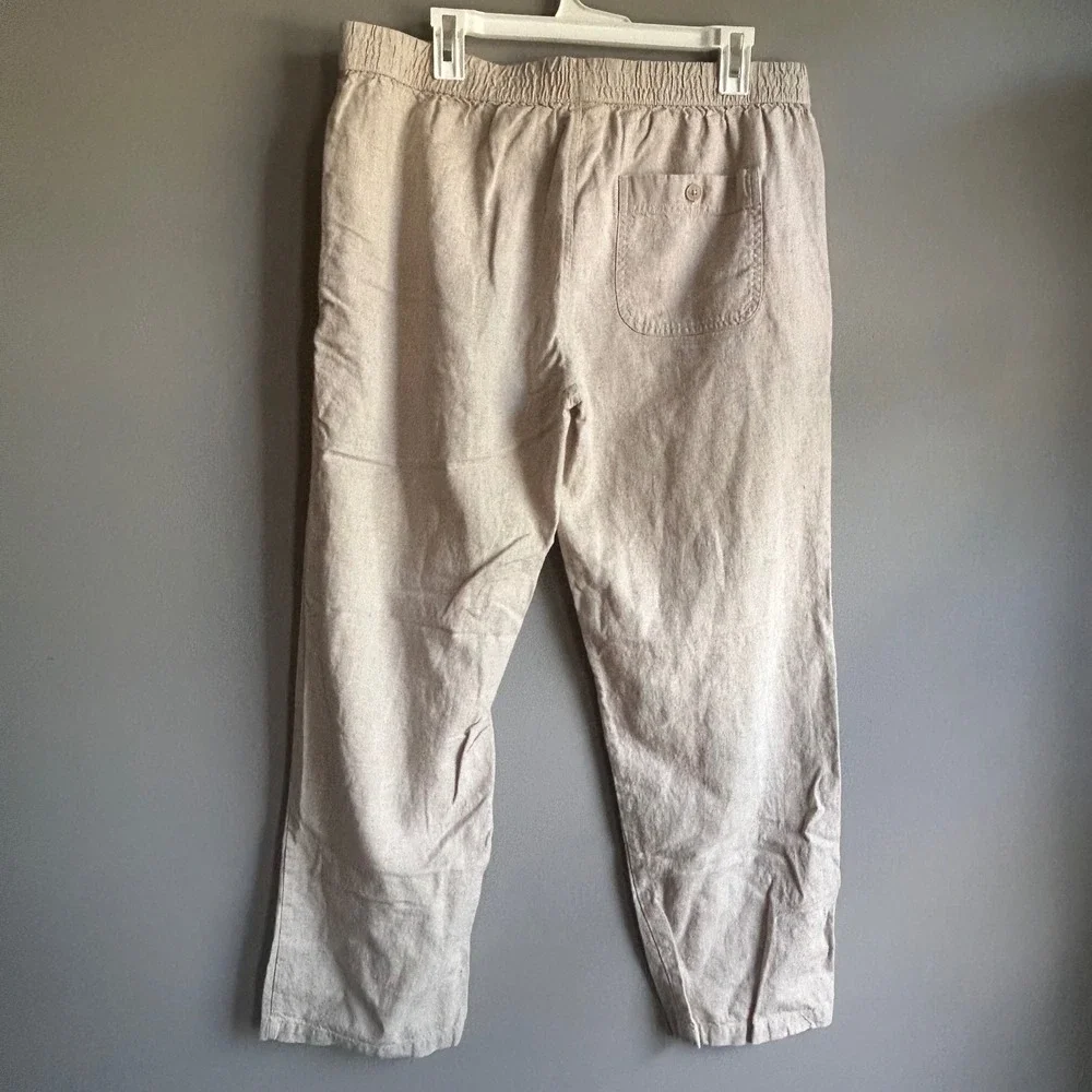 Goodfellow & Co Mens Linen Blend Elastic Waist Pants Beige Oatmeal Large